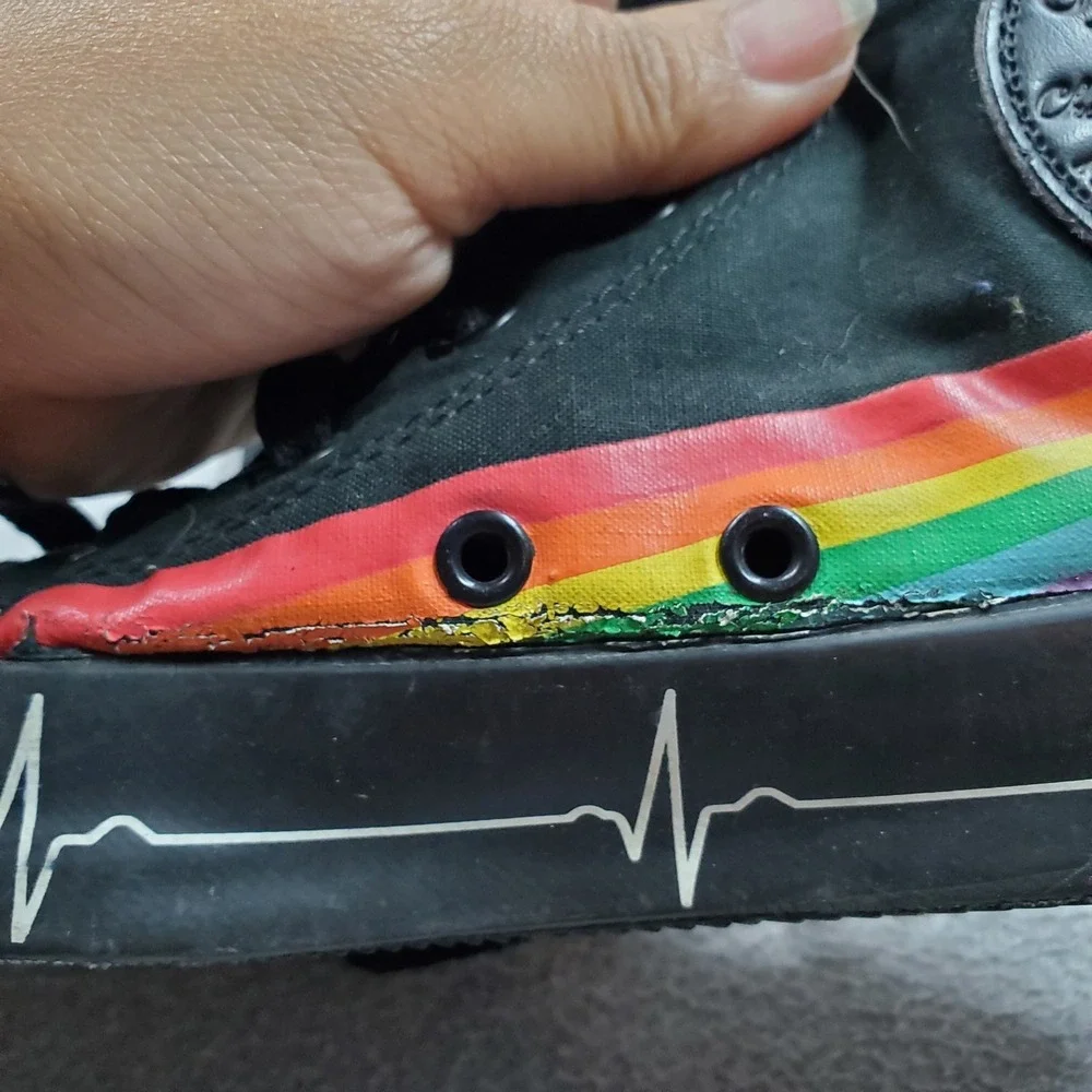 Converse Women Shoes 8 Black Pink Floyd Dark Side of the Moon High Top Y2K READ